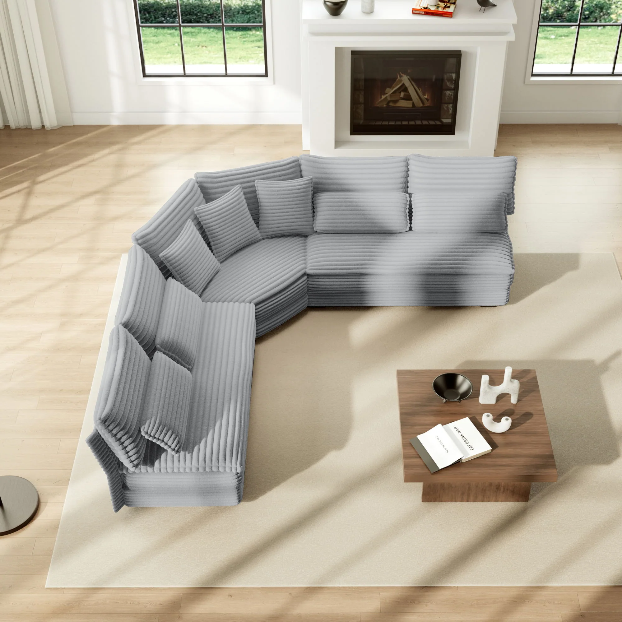 5 Seater L Shaped Sectional Sofa With Curved Corner, 7 Pillows - Image 16