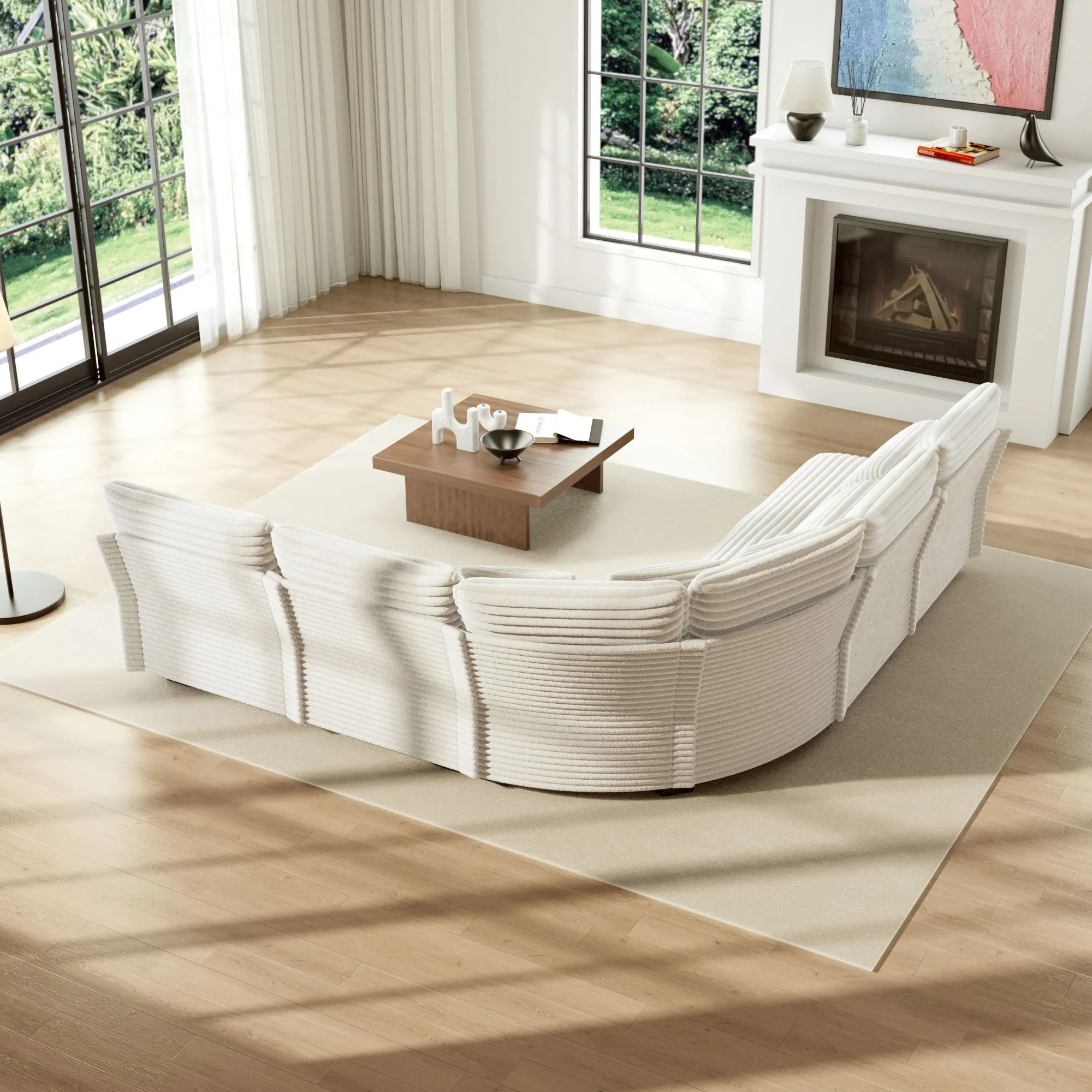 5 Seater L Shaped Sectional Sofa With Curved Corner, 7 Pillows - Image 19