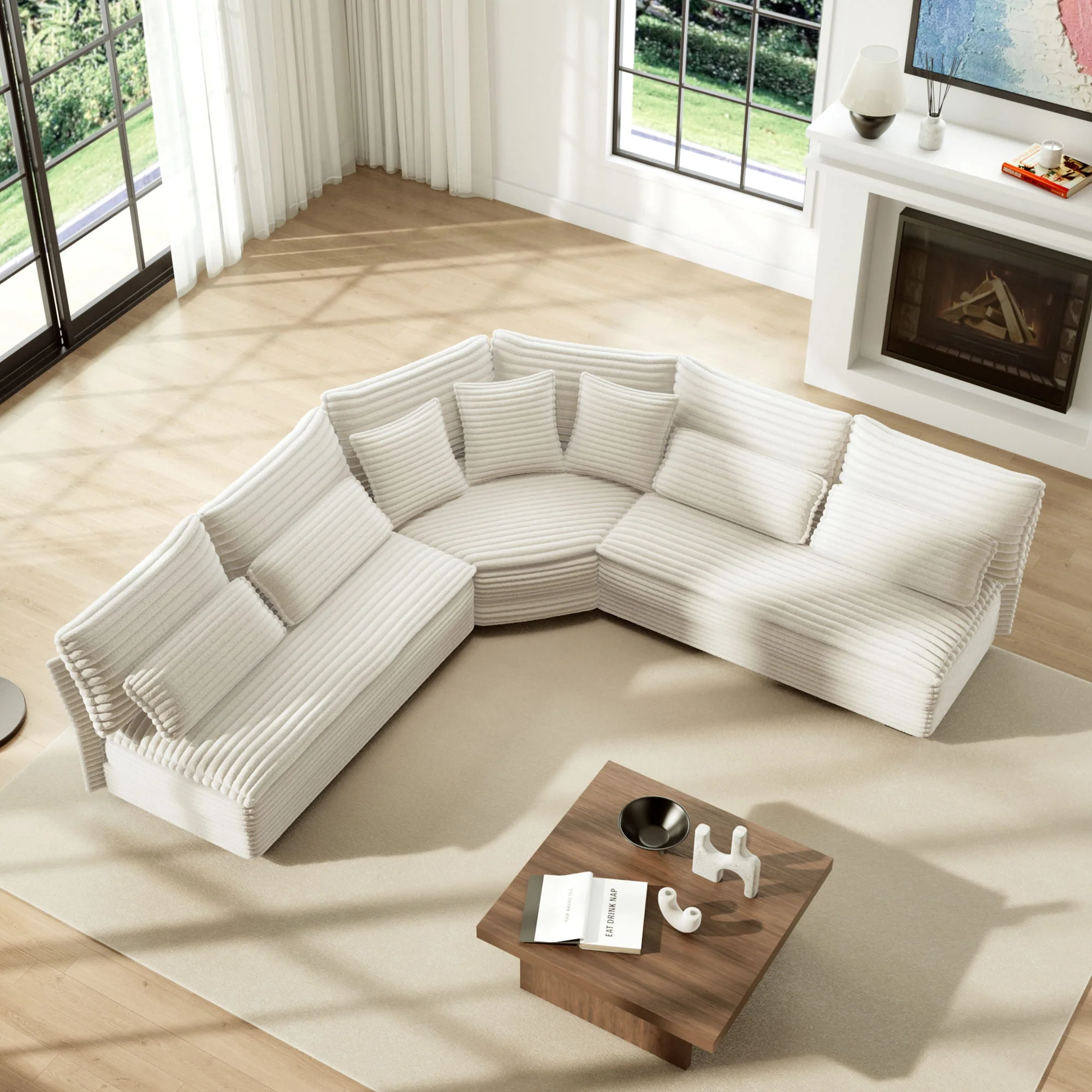 5 Seater L Shaped Sectional Sofa With Curved Corner, 7 Pillows - Image 27