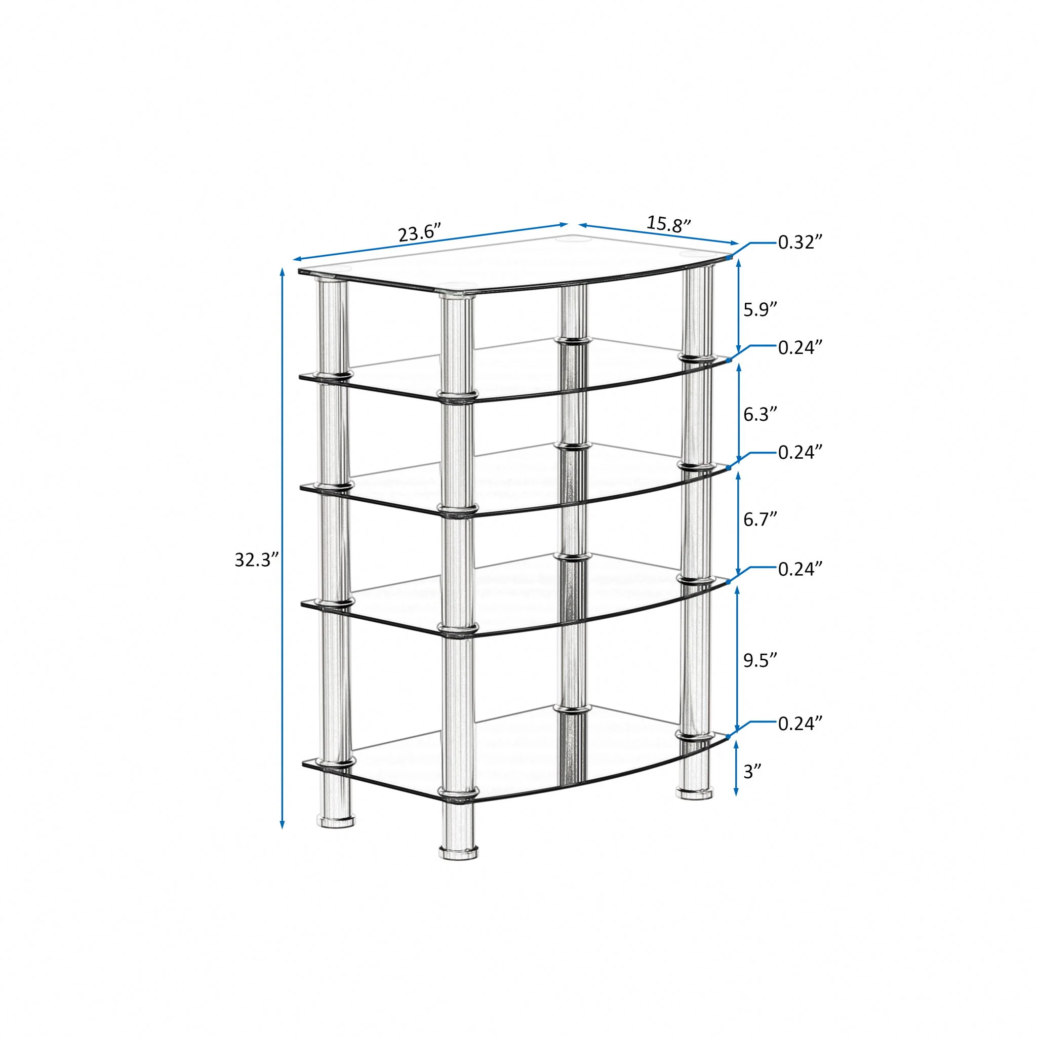 5 Tier Tempered Glass Side Table, Stainless Steel Frame End Table For Living Room, Bedroom - Black - Image 9