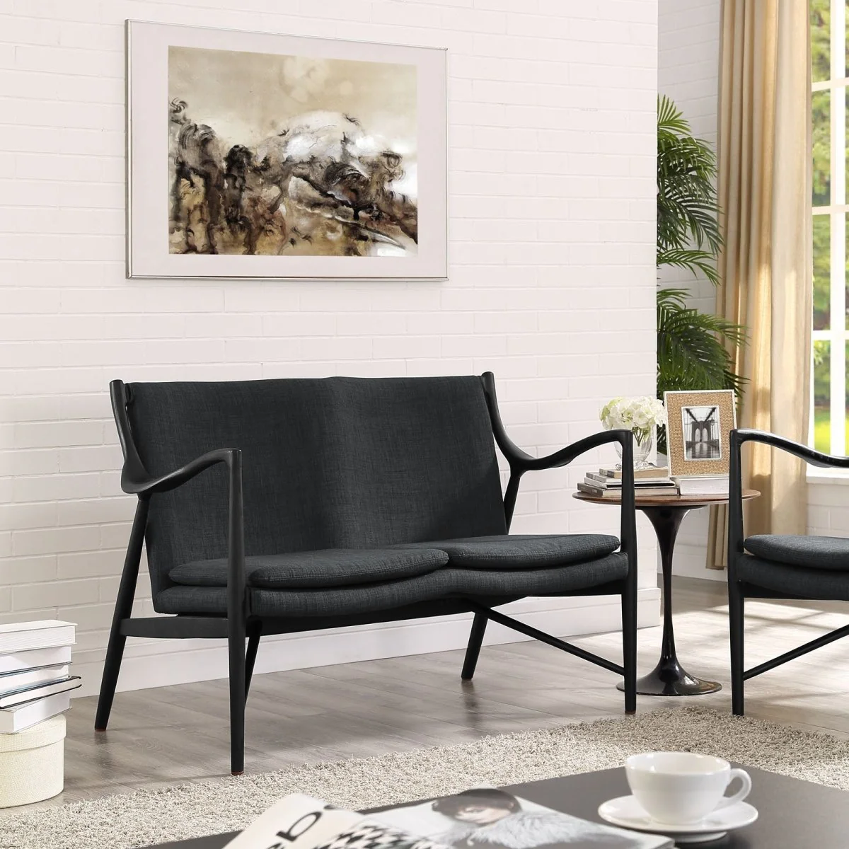 50 Inch Mid-Century Solid Ash Wood Upholstered Fabric Loveseat - Image 5