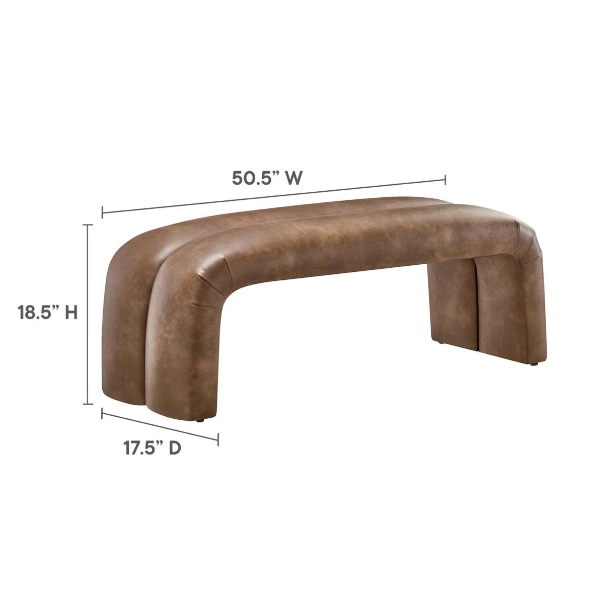 51 Inch Vegan Leather Upholstered Accent Bench with Rounded Corners and Channel Seam - Image 3