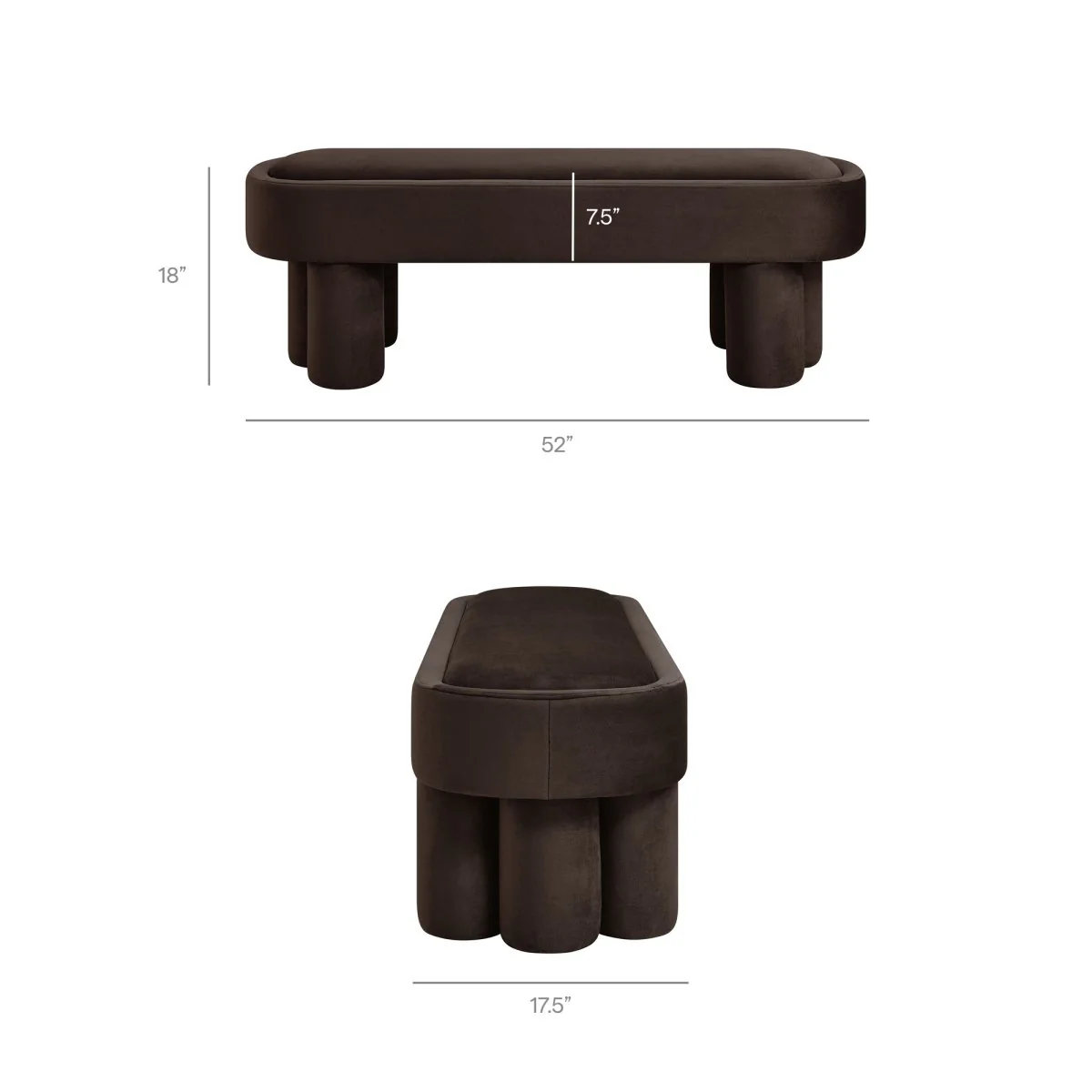 52 Inch Oval Performance Velvet Accent Bench with Sculptural Clover-Base Legs - Image 15