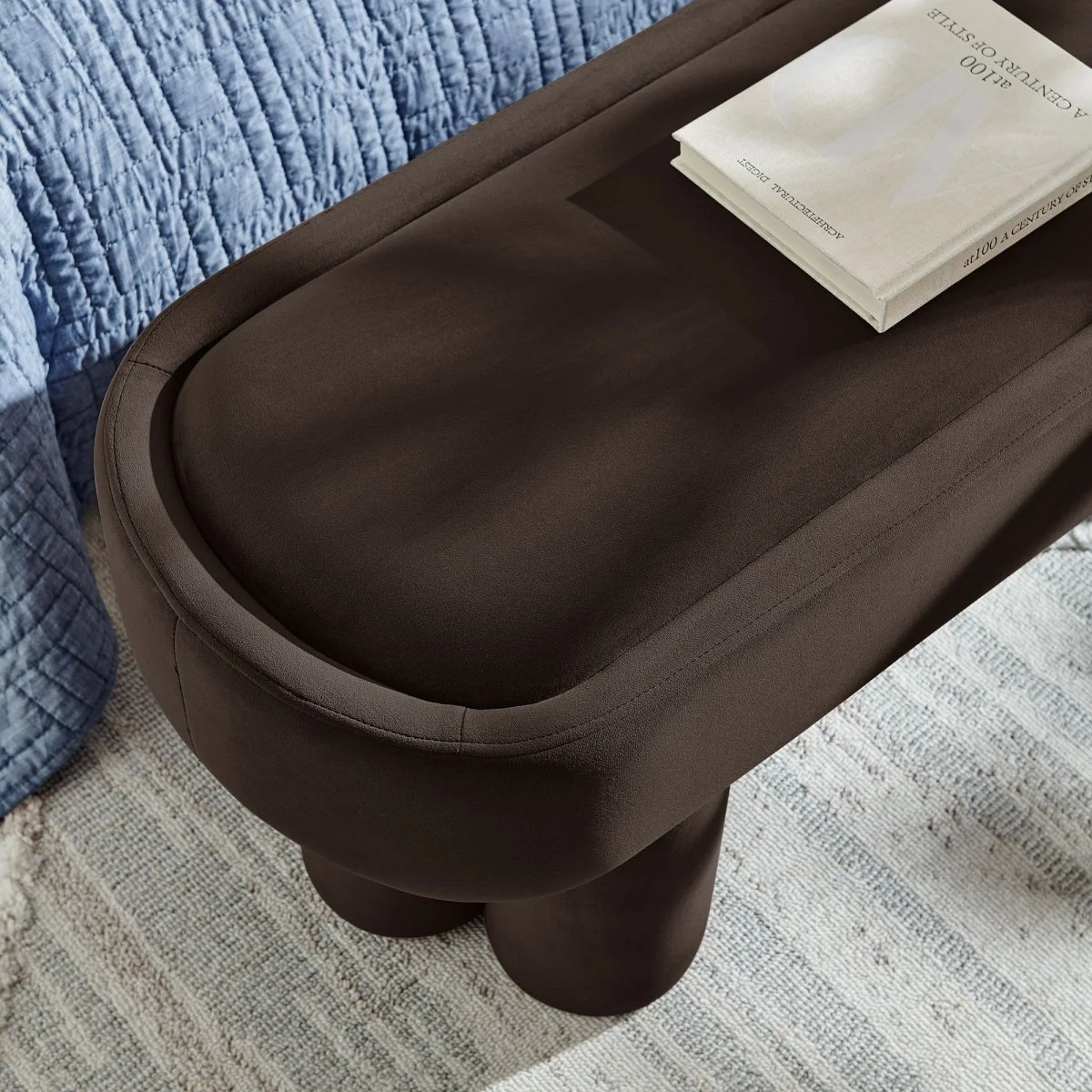 52 Inch Oval Performance Velvet Accent Bench with Sculptural Clover-Base Legs - Image 16