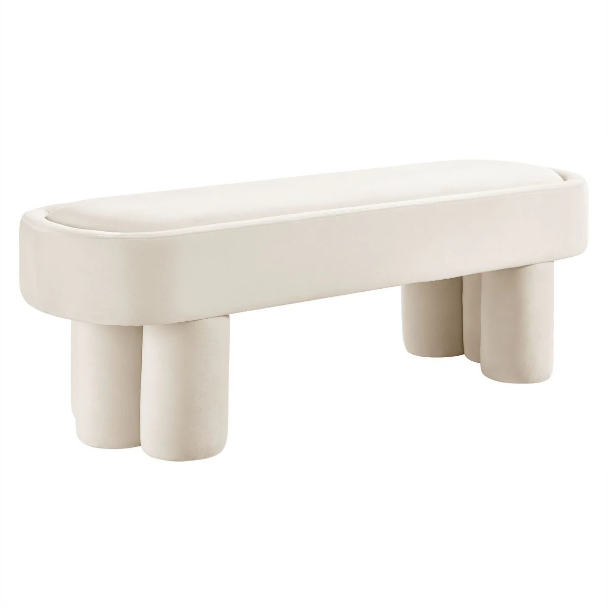52 Inch Oval Performance Velvet Accent Bench with Sculptural Clover-Base Legs - Image 7