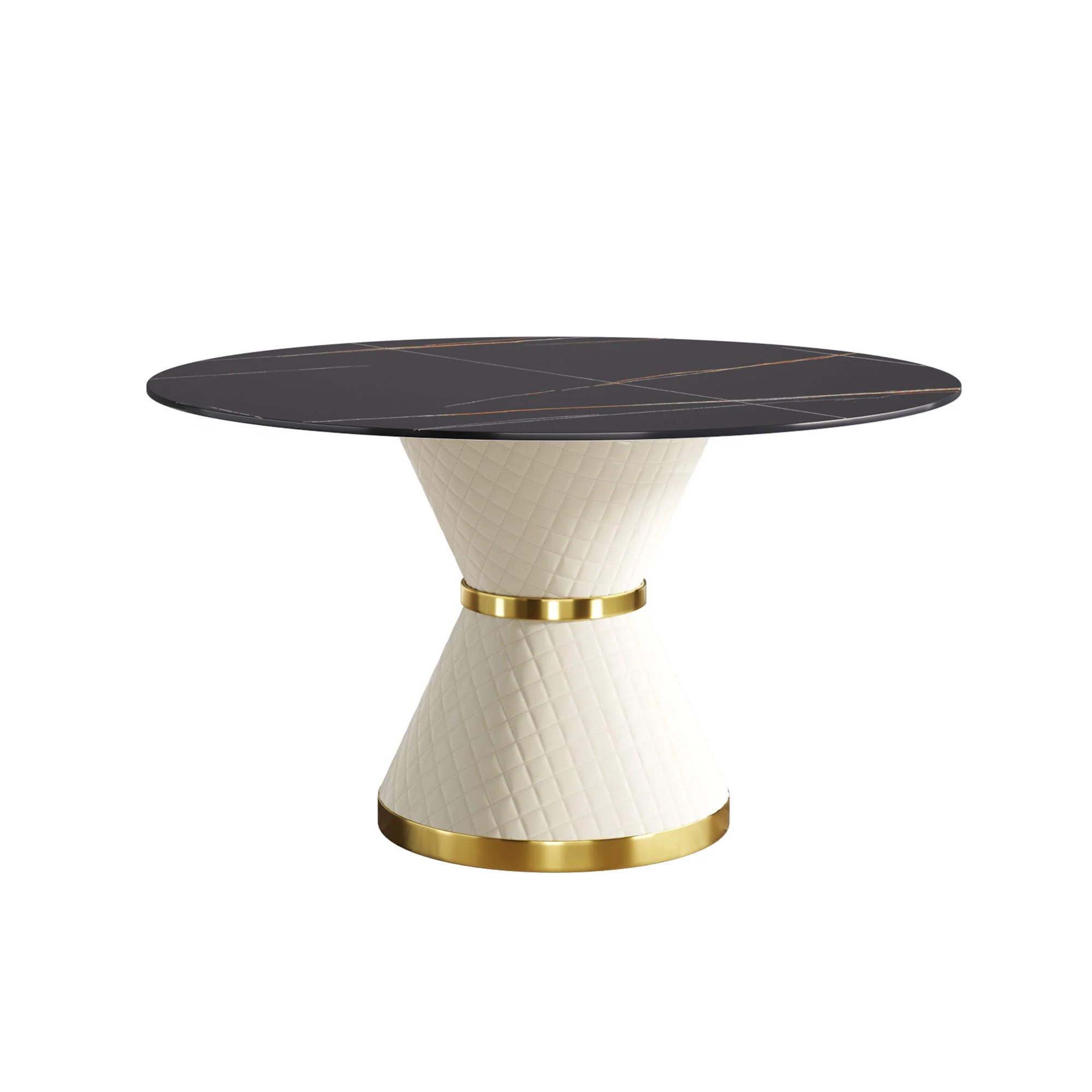 53.15" Modern Artificial Stone Round Carbon Steel Base Dining Table, Can Accommodate 6 People - Black / White - Image 7