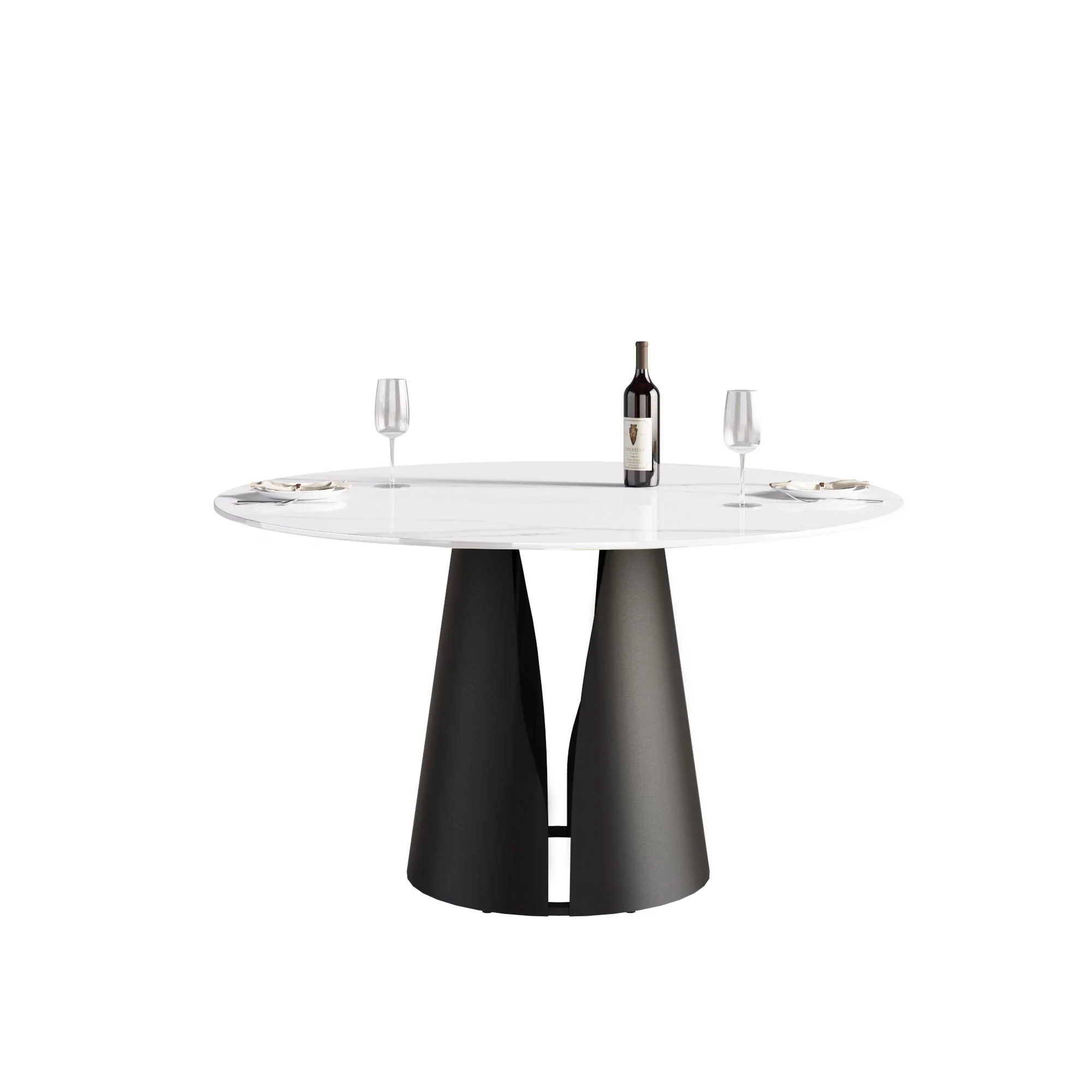 53.15" Modern Artificial Stone Round Carbon Steel Base Dining Table, Can Accommodate 6 People - White / Black - Image 7