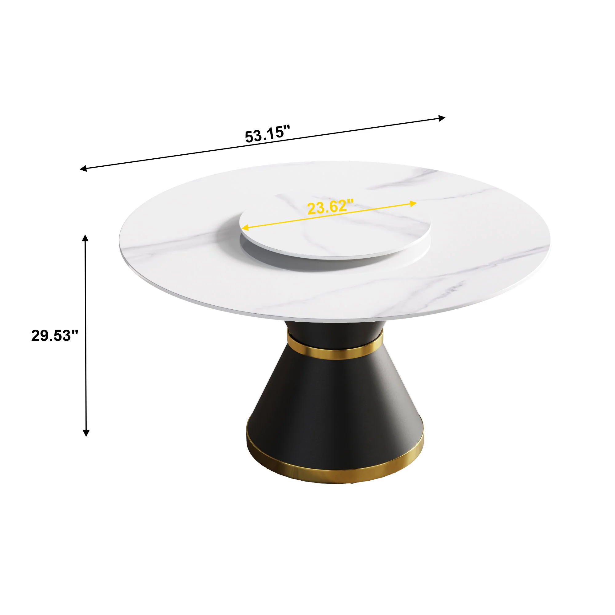 53" Modern Artificial Stone Round Carbon Steel Base Dining Table, Can Accommodate 6 People, Artificial Stone Turntable - White / Black - Image 6