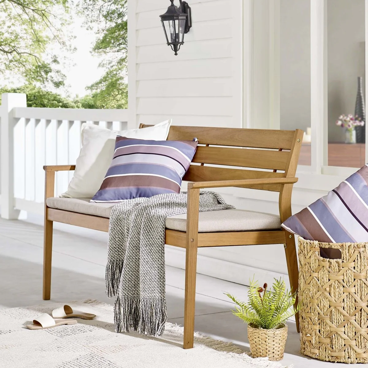 53" Natural Taupe Outdoor Patio Loveseat – FSC Ash Wood - Image 8