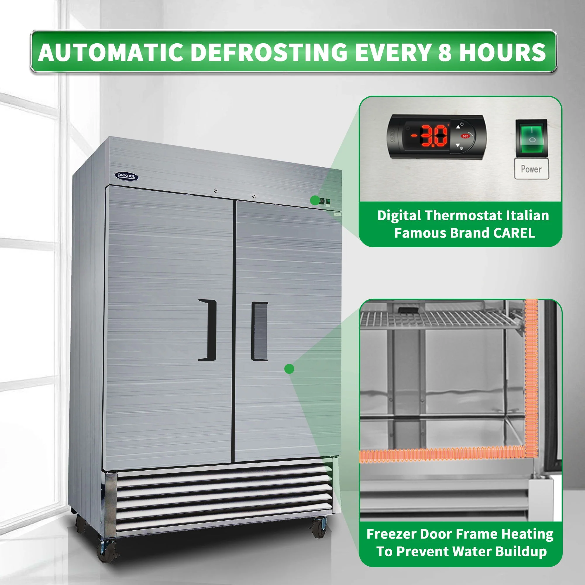 54" Commercial Freezer 49 Cu.Ft With 2 Solid Door Reach-In Freezers Stainless Steel Etl Approved Upright Freeze Storage - Silver - Image 4