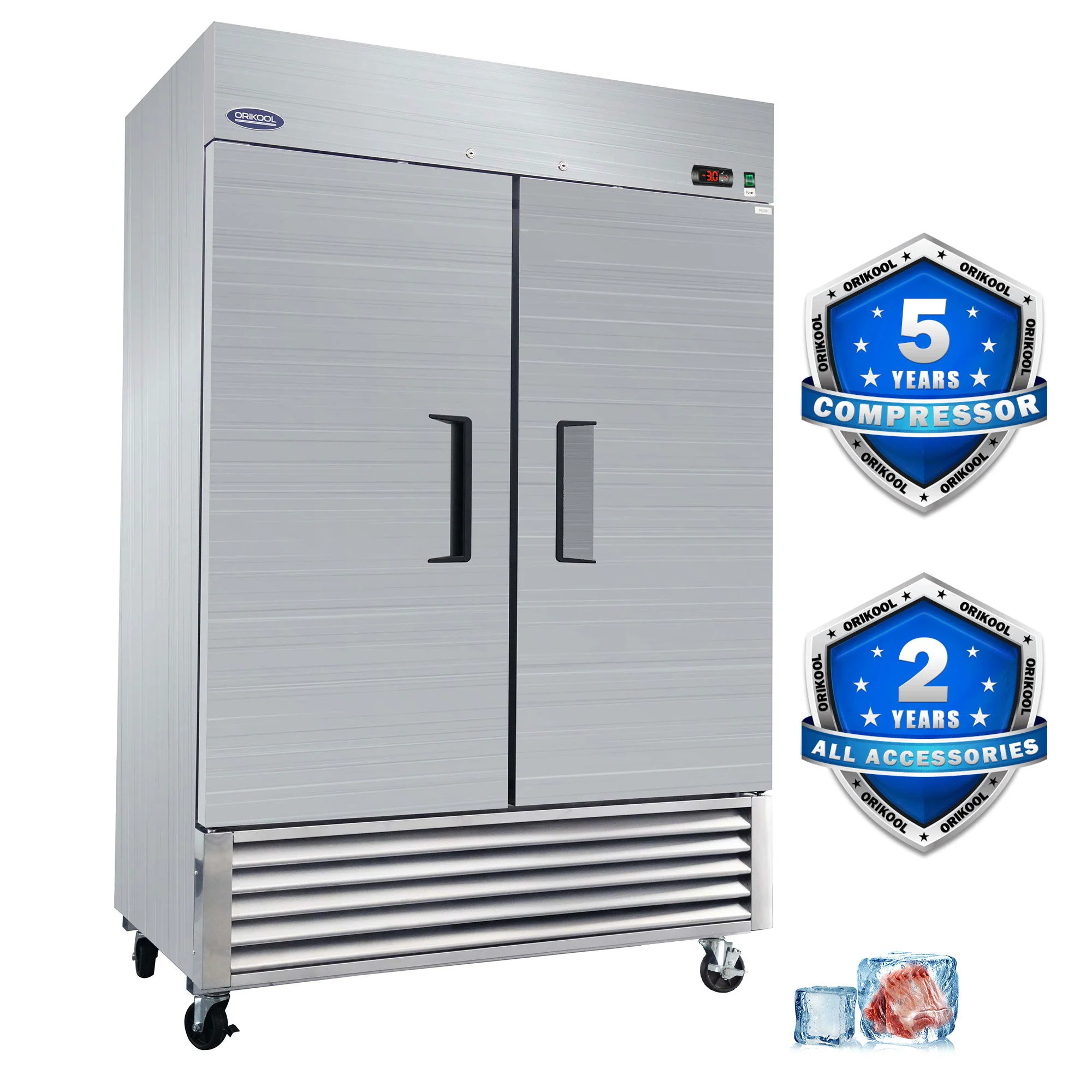 54" Commercial Freezer 49 Cu.Ft With 2 Solid Door Reach-In Freezers Stainless Steel Etl Approved Upright Freeze Storage - Silver - Image 7