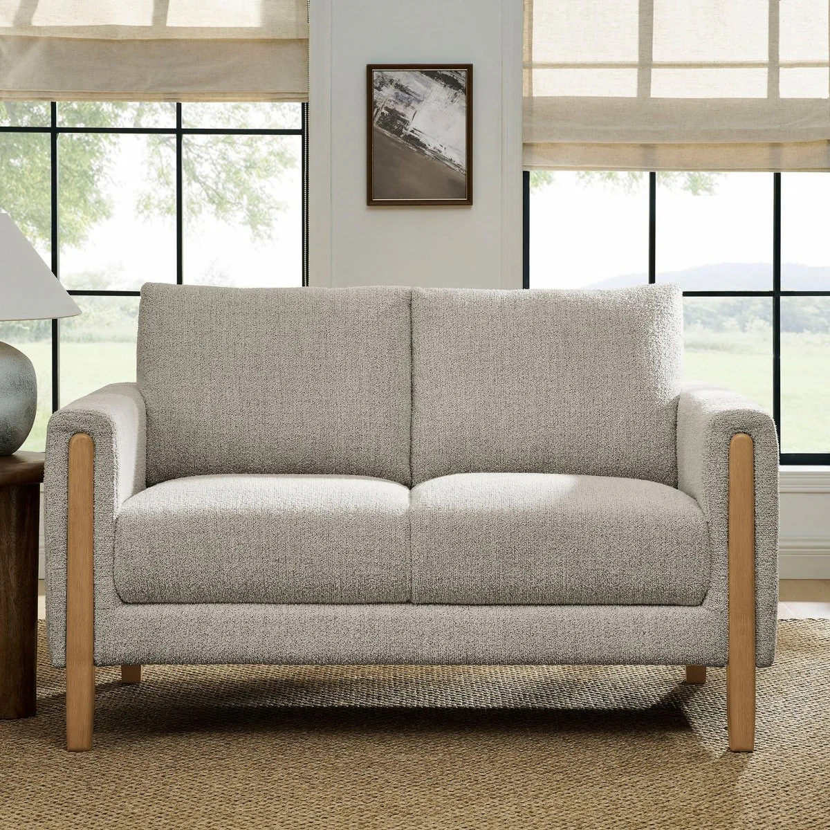 54 Inch Sculptural Brushed Boucle Fabric Loveseat - Image 21