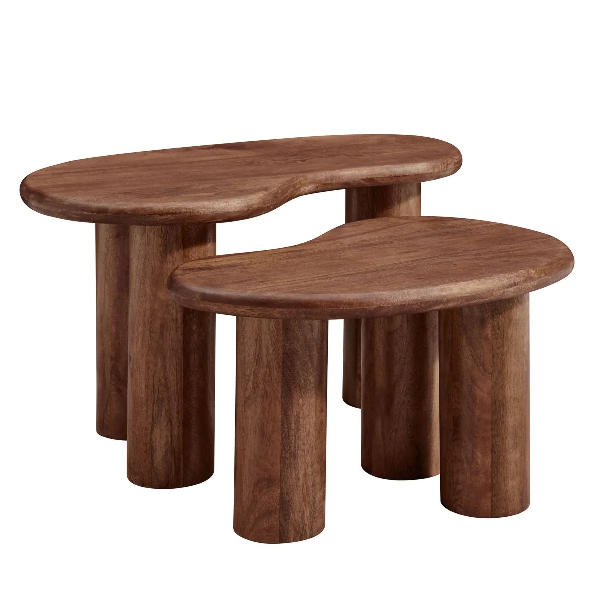 54 Inch Sculptural Kidney-Shaped Mango Wood Nesting Coffee Table Set - Image 7