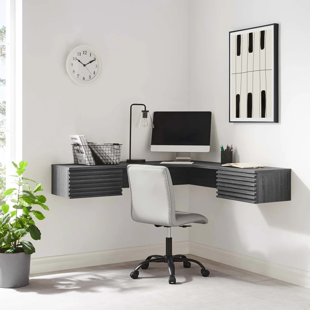54" Wall Mount Corner Office Desk with Drawers for Home Office and Small Spaces - Image 18