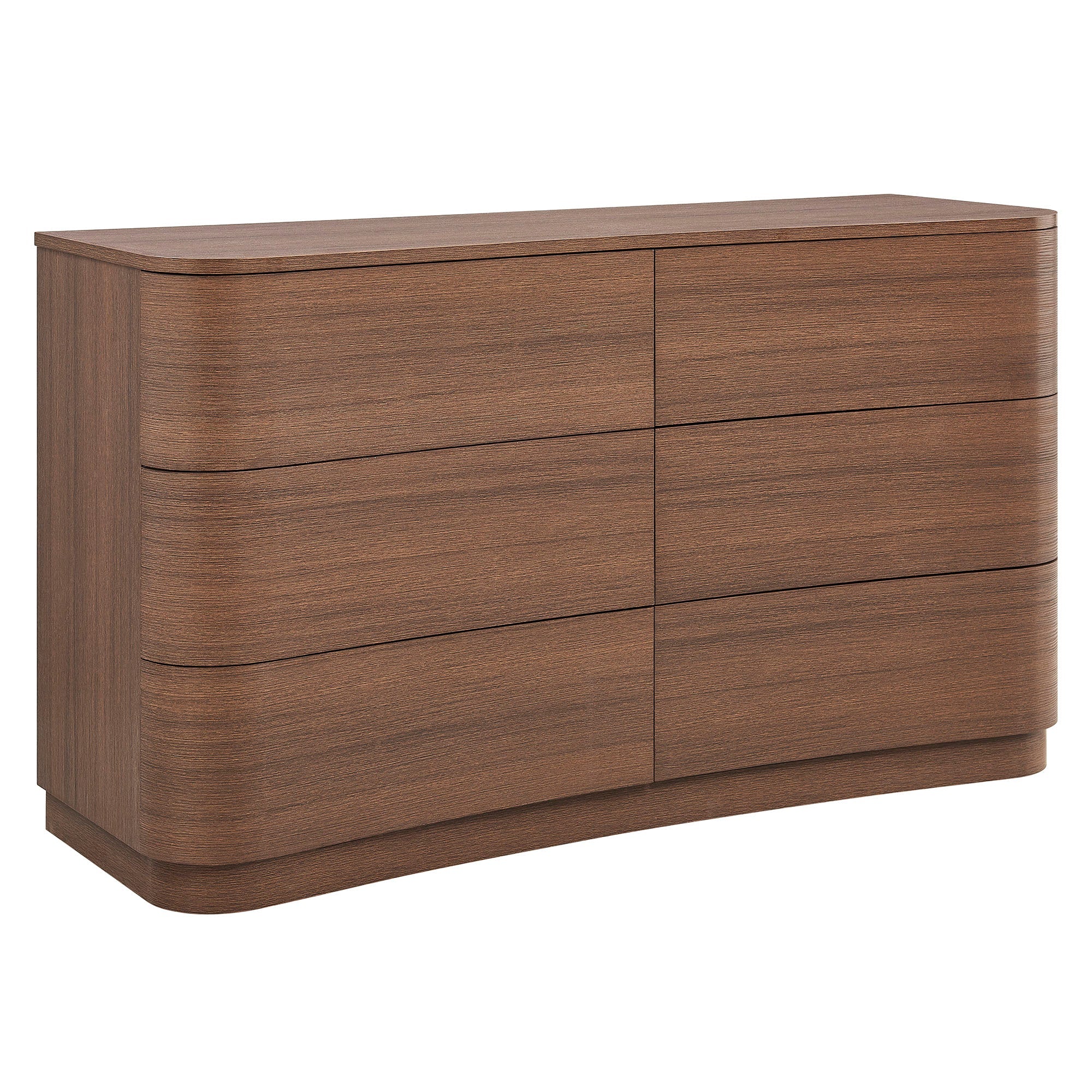 55" Brushed Oak Curved Front 6-Drawer Bedroom Dresser - Image 10