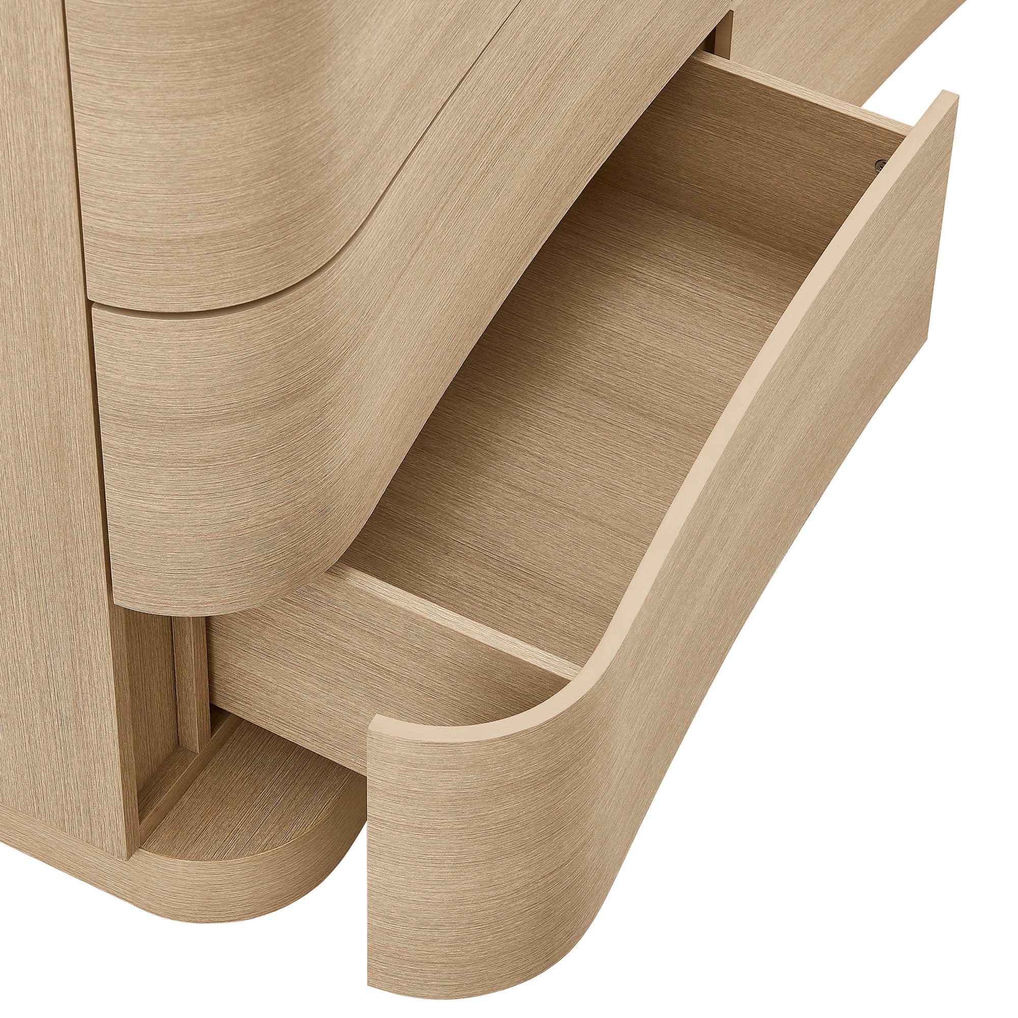55" Brushed Oak Curved Front 6-Drawer Bedroom Dresser - Image 8