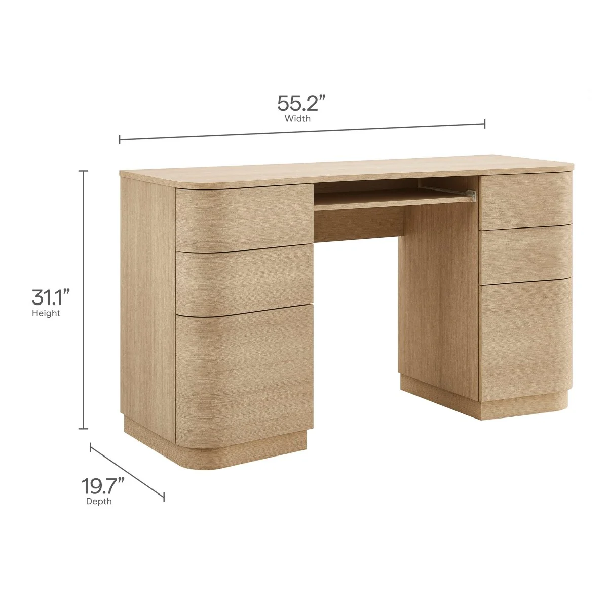 55" Curved 6-Drawer Office Desk with Keyboard Tray for Home and Professional Use - Image 13