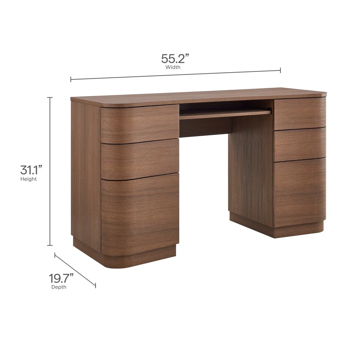 55" Curved 6-Drawer Office Desk with Keyboard Tray for Home and Professional Use - Image 3