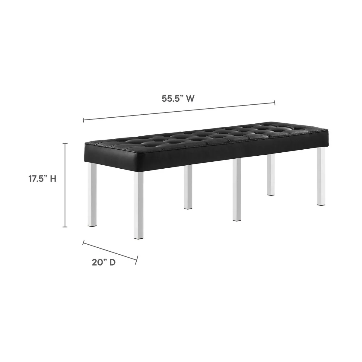 55 Inch Tufted Vegan Leather Bench with Tubular Stainless Steel Legs - Image 3