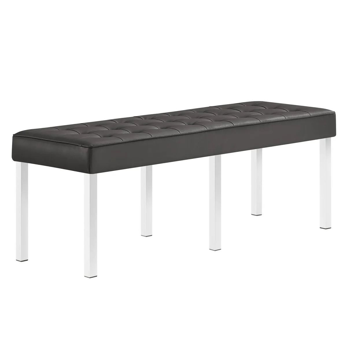 55 Inch Tufted Vegan Leather Bench with Tubular Stainless Steel Legs - Image 7