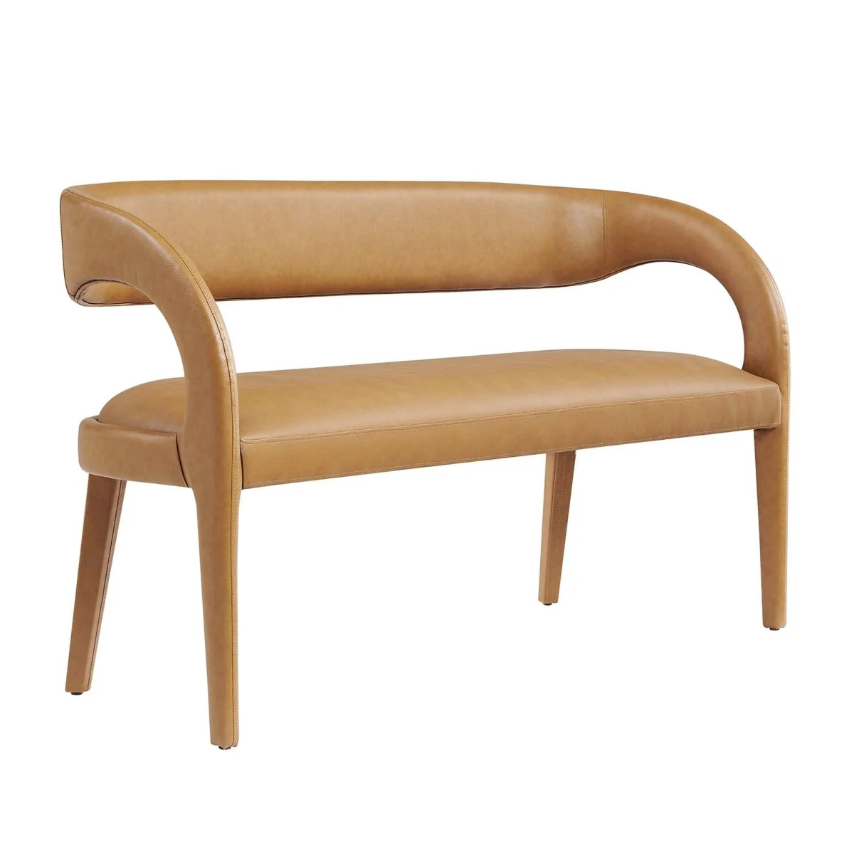 55 Inch Sophisticated Vegan Leather Accent Bench in Tan