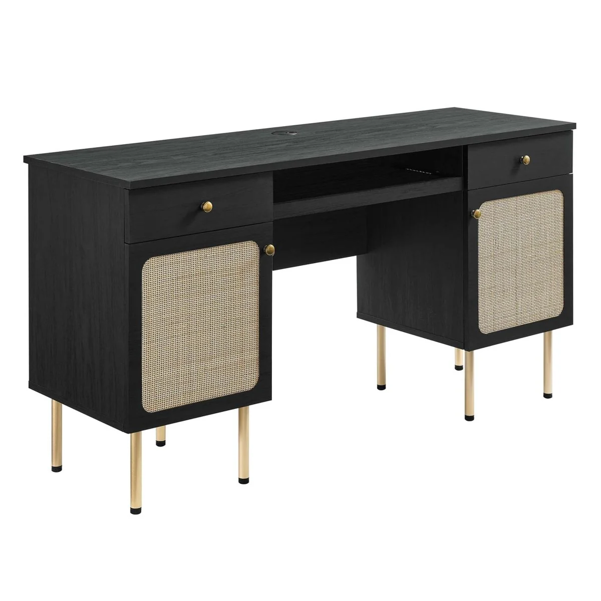 55" Modern Rattan Office Desk with Sleek Contemporary Design and Spacious Workspace - Image 10