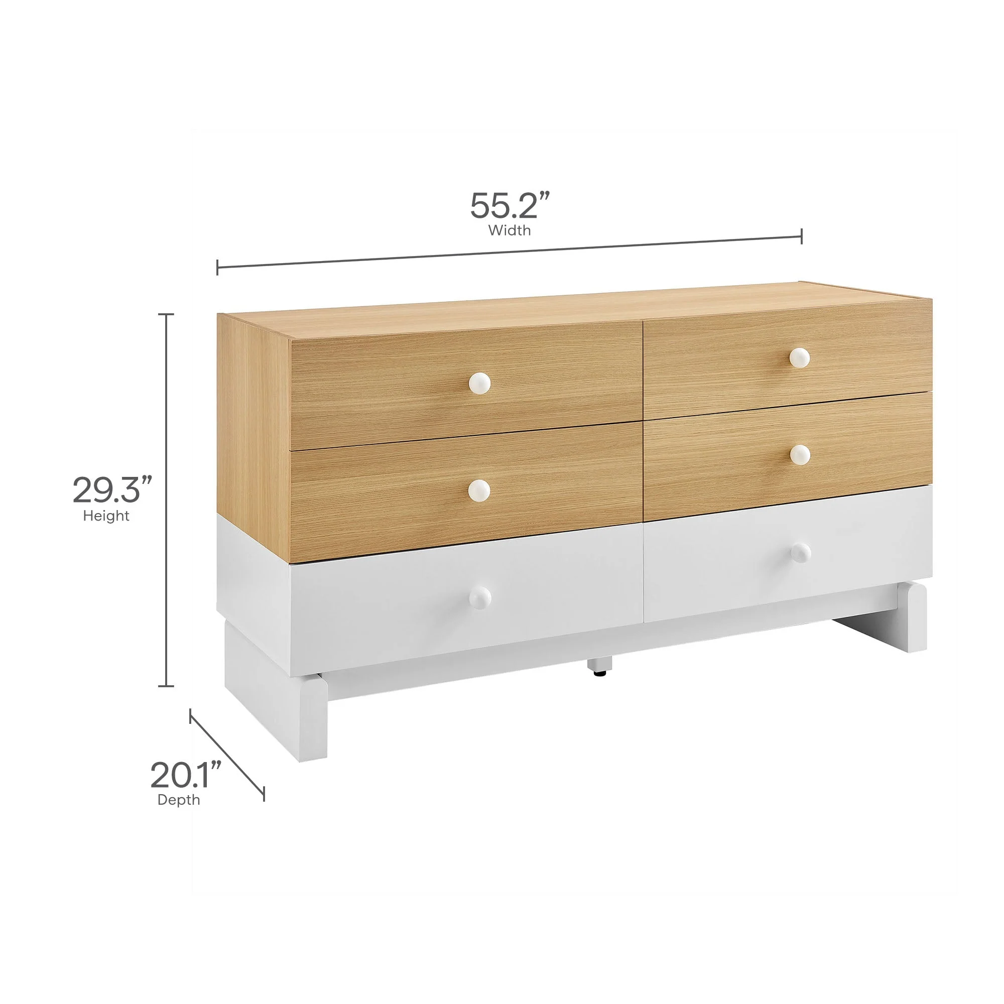 55" Oak White Two-Tone 6-Drawer Color Block Dresser - Image 3