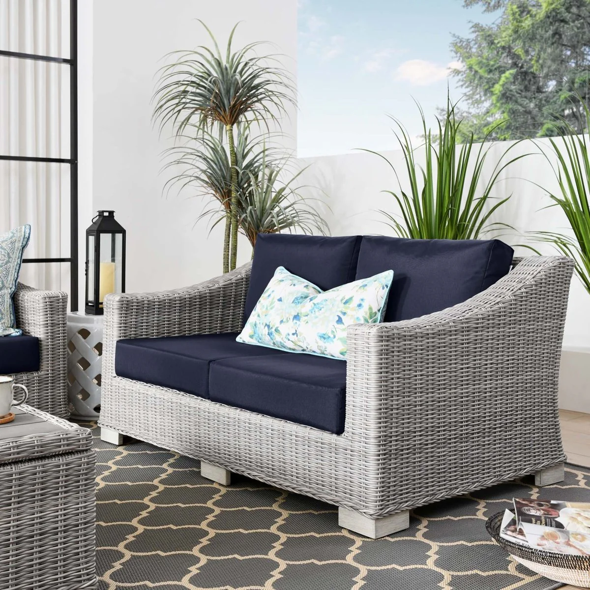 55" Outdoor Wicker Rattan Loveseat for Patio and Garden Seating, Compact Two-Seater - Image 16