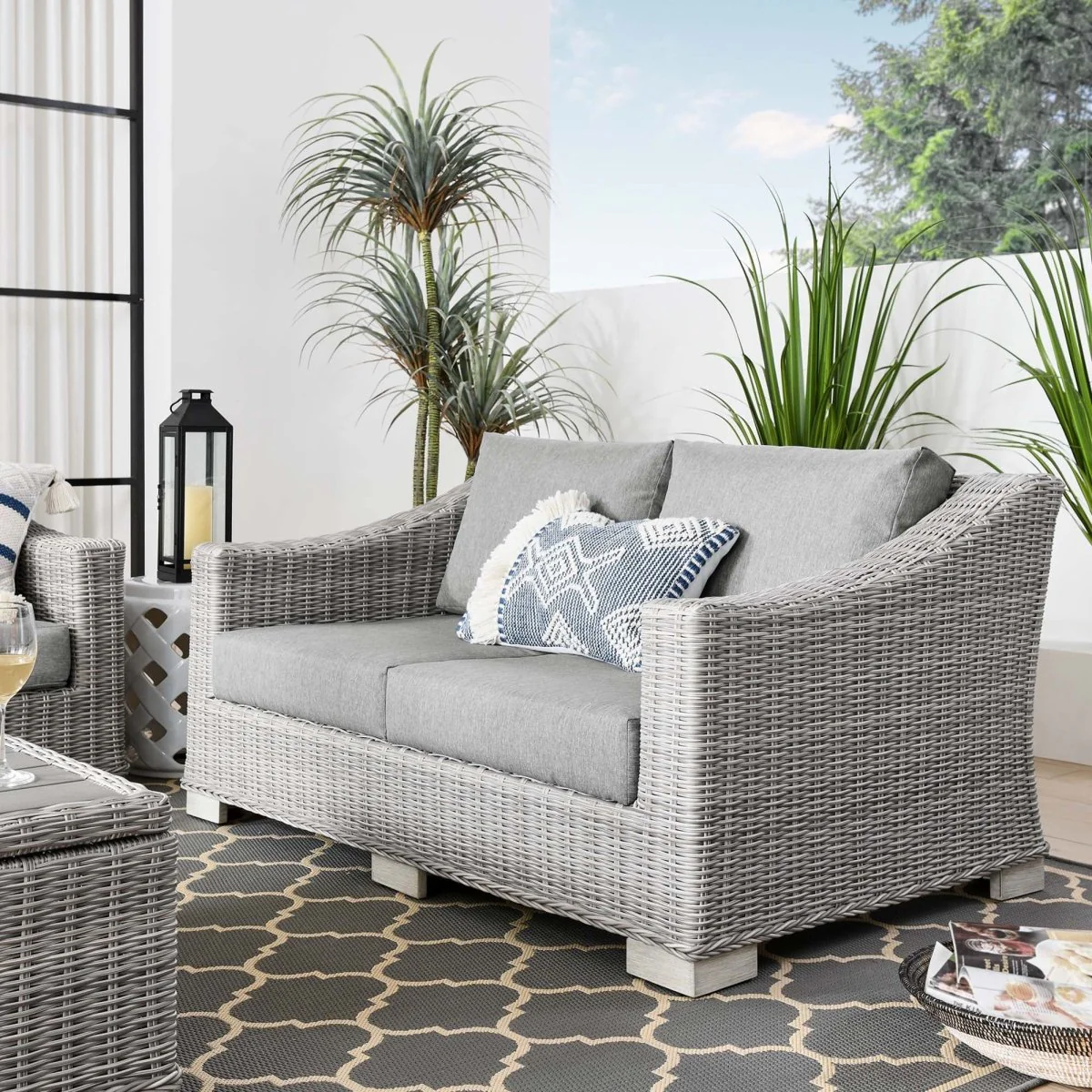 55" Outdoor Wicker Rattan Loveseat for Patio and Garden Seating, Compact Two-Seater - Image 32