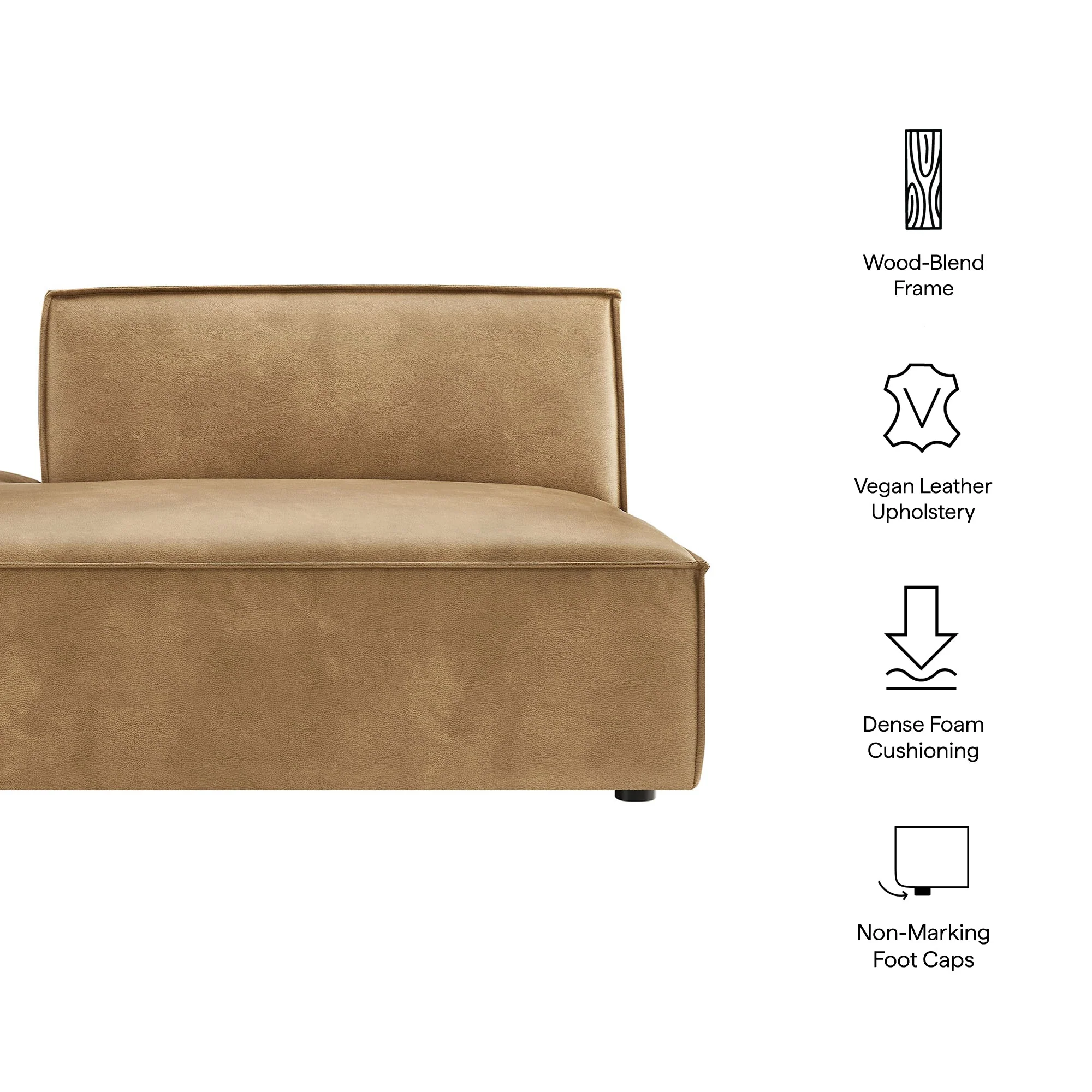 56 Inch Left-Facing Vegan Leather Armless Modular Sectional Chaise - Image 2