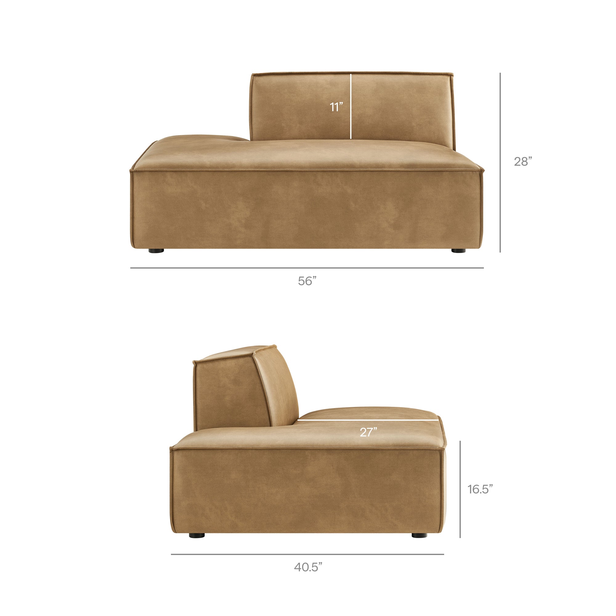 56 Inch Left-Facing Vegan Leather Armless Modular Sectional Chaise - Image 3