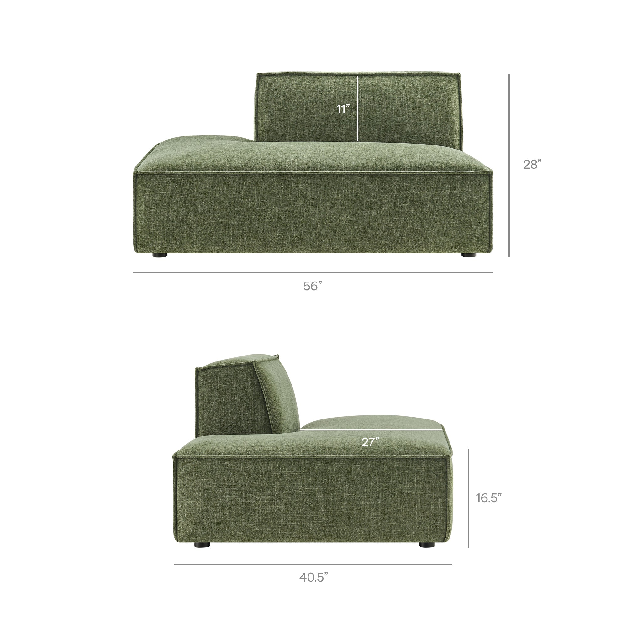 56 Inch Performance Fabric Left-Facing Armless Modular Sectional Chaise - Image 24
