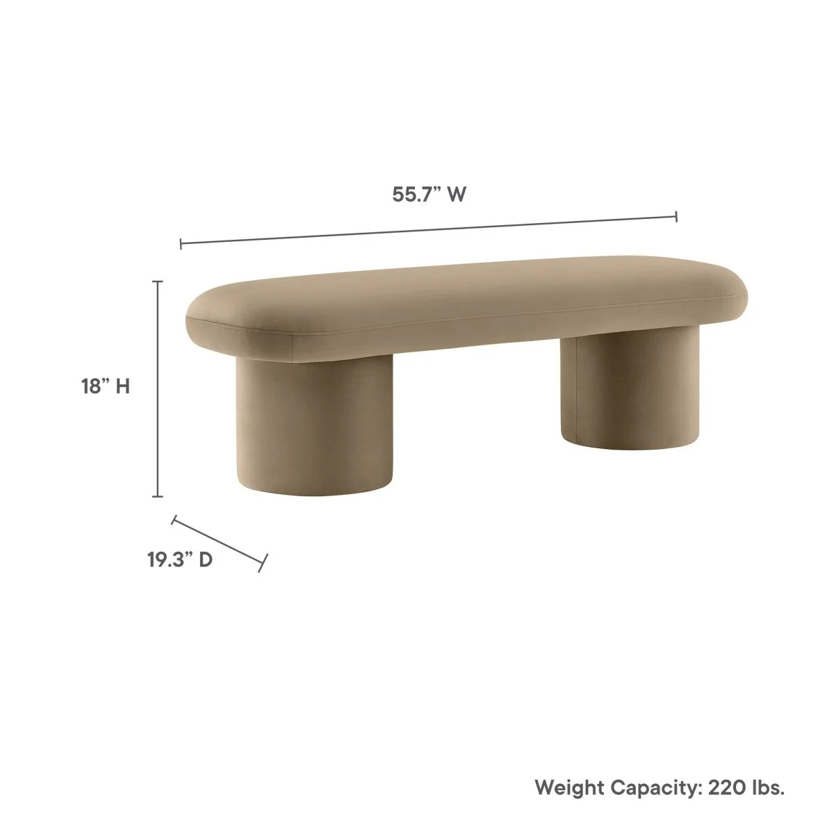 56 Inch Performance Velvet Bench with Cylindrical Legs and Overhang Seat - Image 15