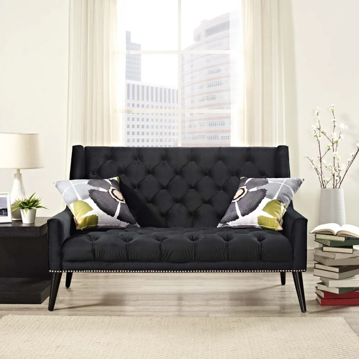 56 Inch Performance Velvet Loveseat with Nailhead Detail - Image 4