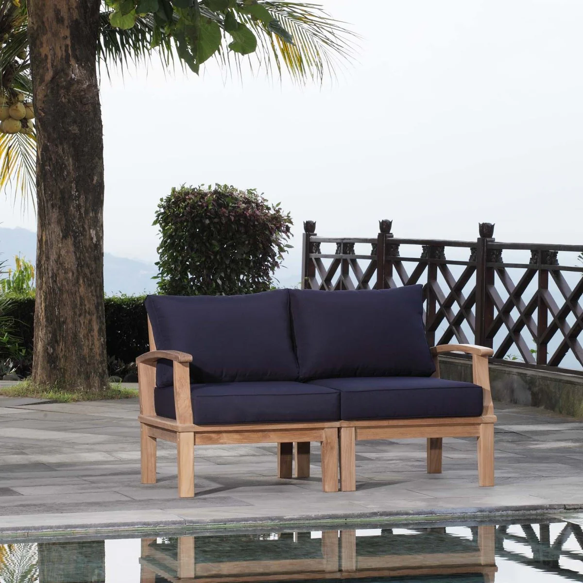 57" 2-Piece Teak Wood Outdoor Patio Sofa Set with Cushions and All-Weather Durability - Image 12