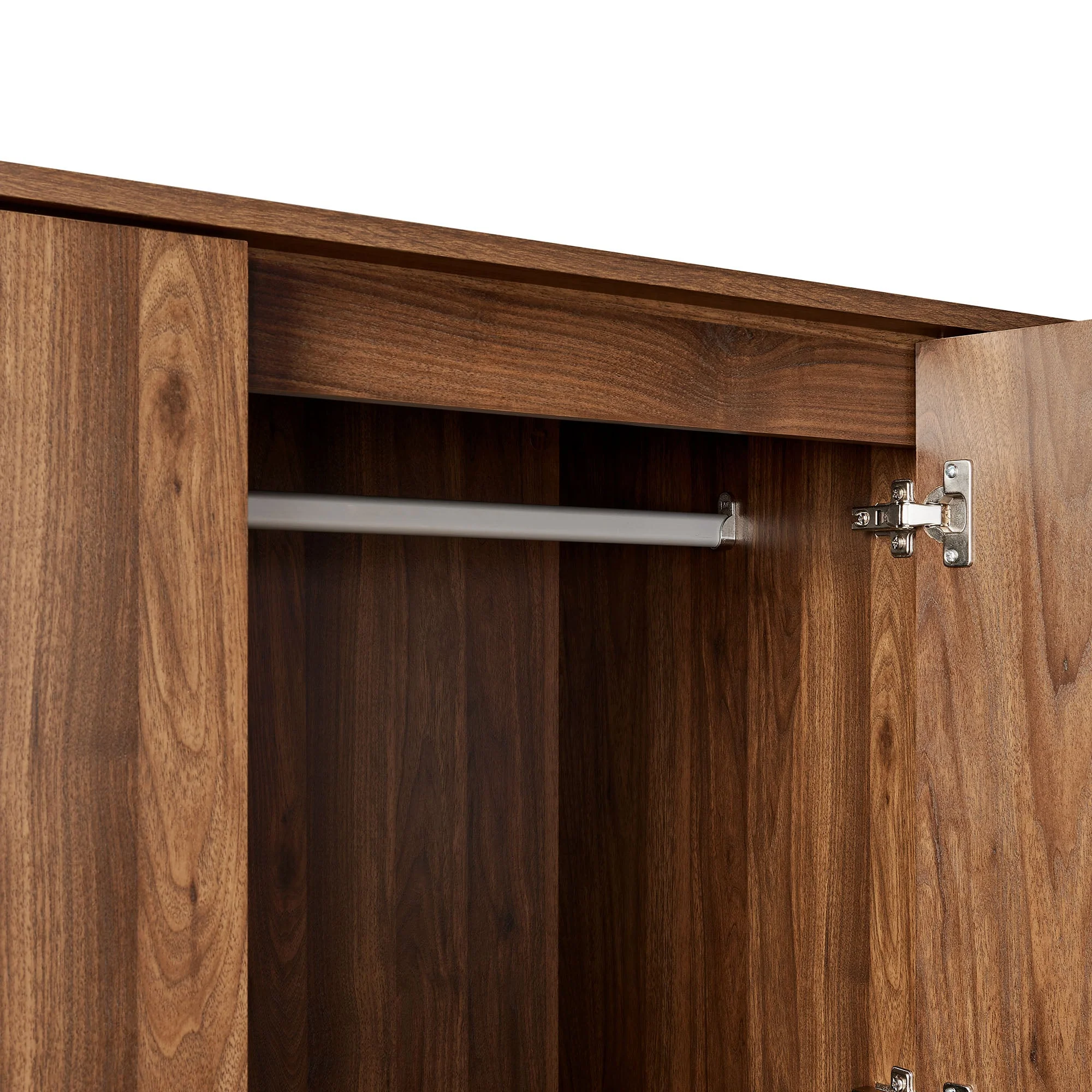 57" Walnut Geometric 3-Door Freestanding Wardrobe Closet - Image 11