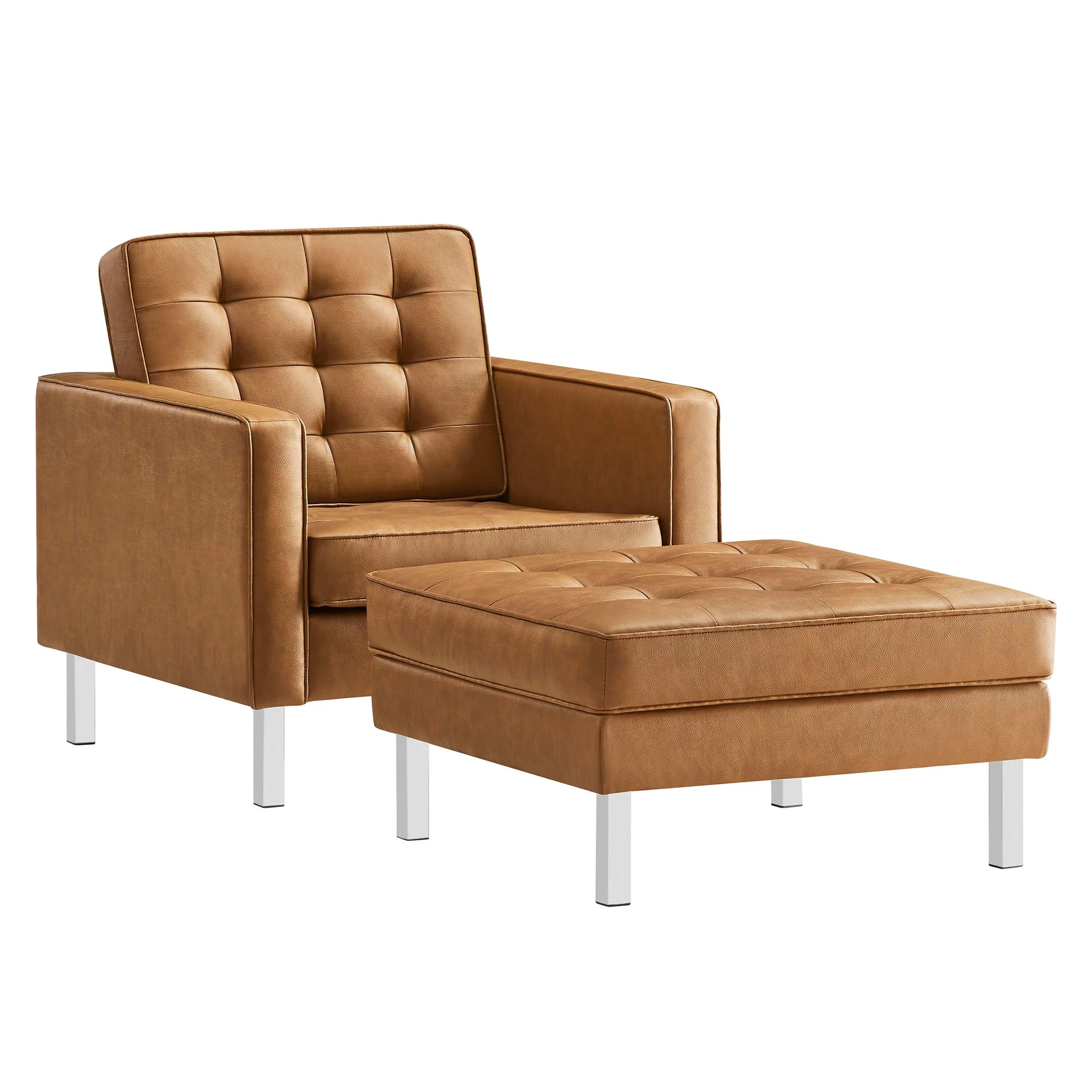58 Inch Tufted Vegan Leather Armchair and Ottoman Set - Image 8