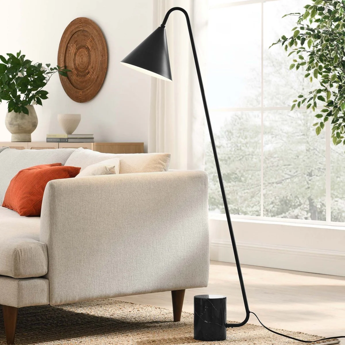 58" Marble Base Floor Lamp with Metal Shade – Contemporary Home Lighting Fixture - Image 2