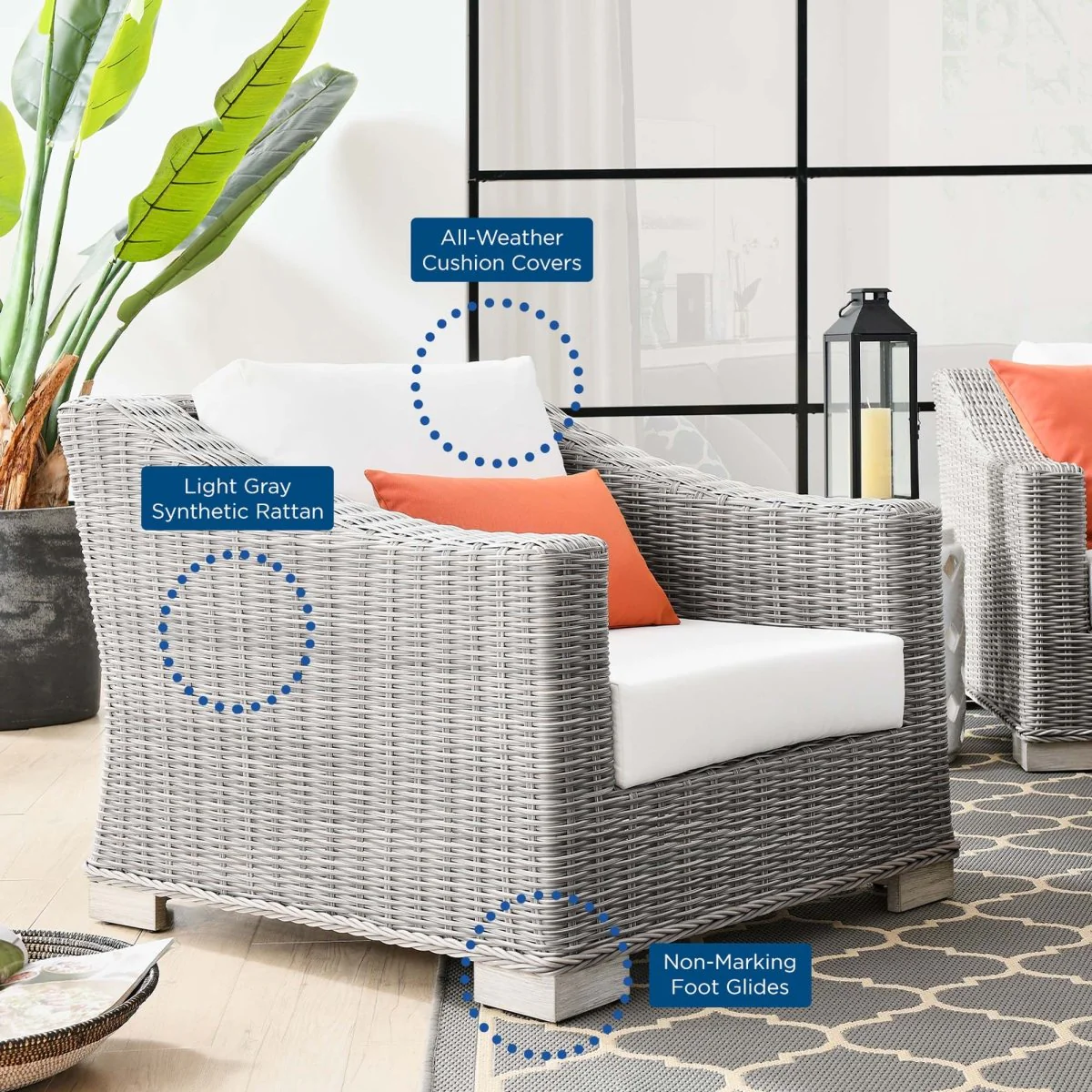 58" Wicker Outdoor Patio Armchair and Ottoman Set for Patio, Deck and Porch - Image 16