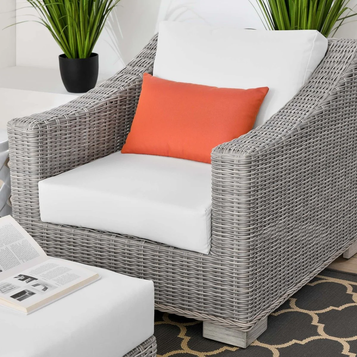 58" Wicker Outdoor Patio Armchair and Ottoman Set for Patio, Deck and Porch - Image 17