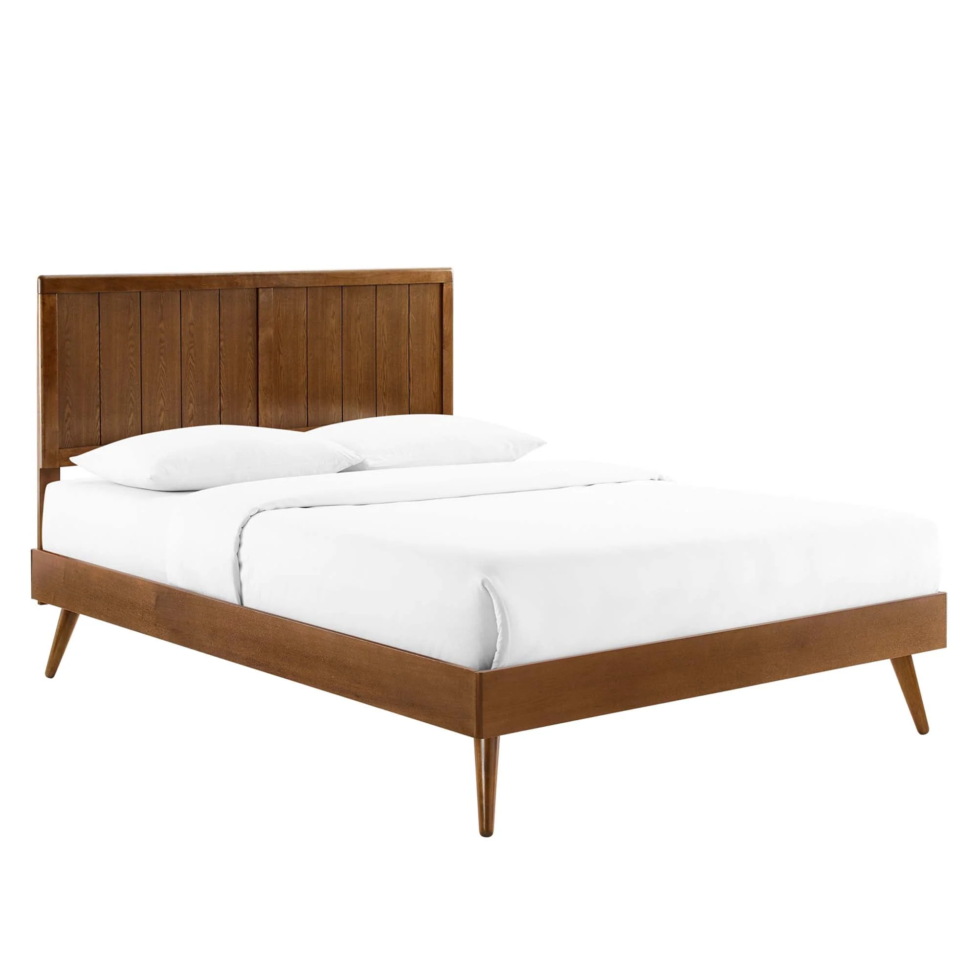 Wood Platform Bed with Paneled Headboard and Splayed Legs - Image 19