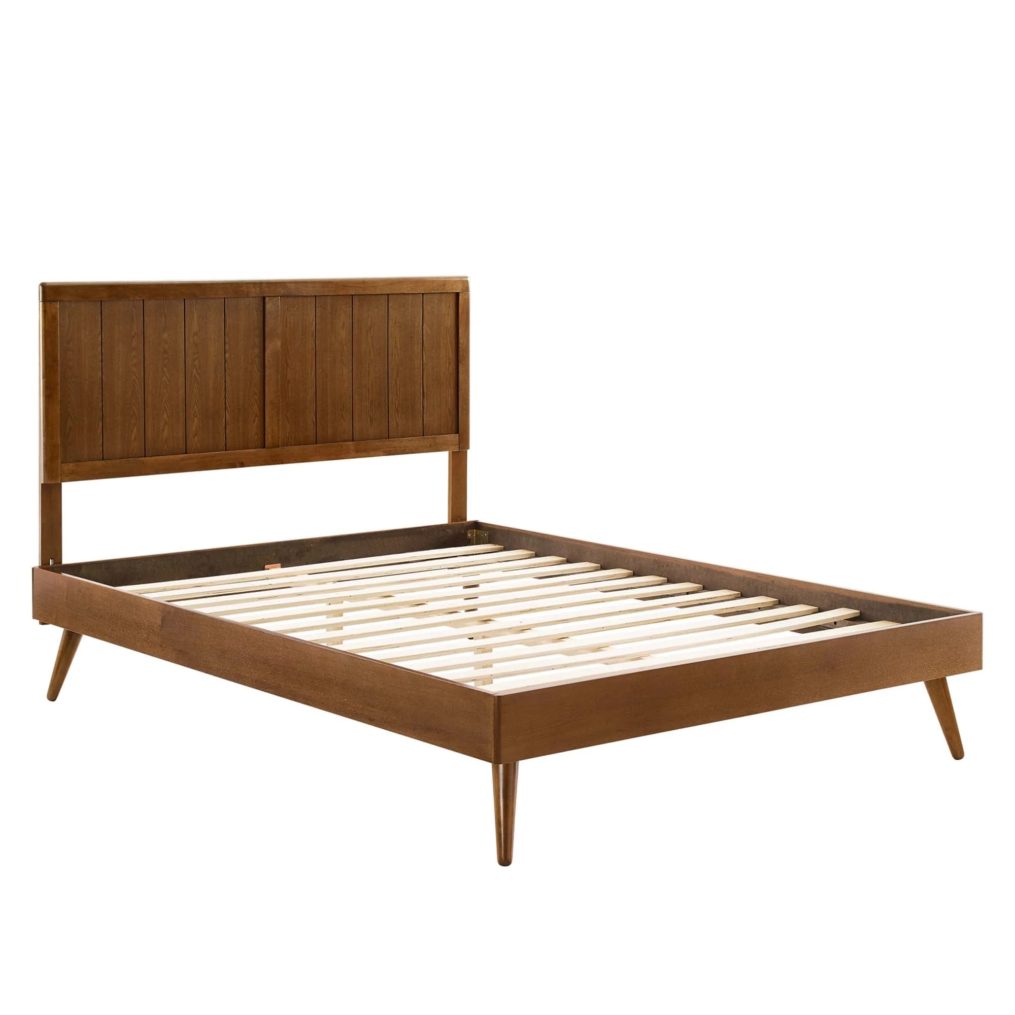 Wood Platform Bed with Paneled Headboard and Splayed Legs - Image 23
