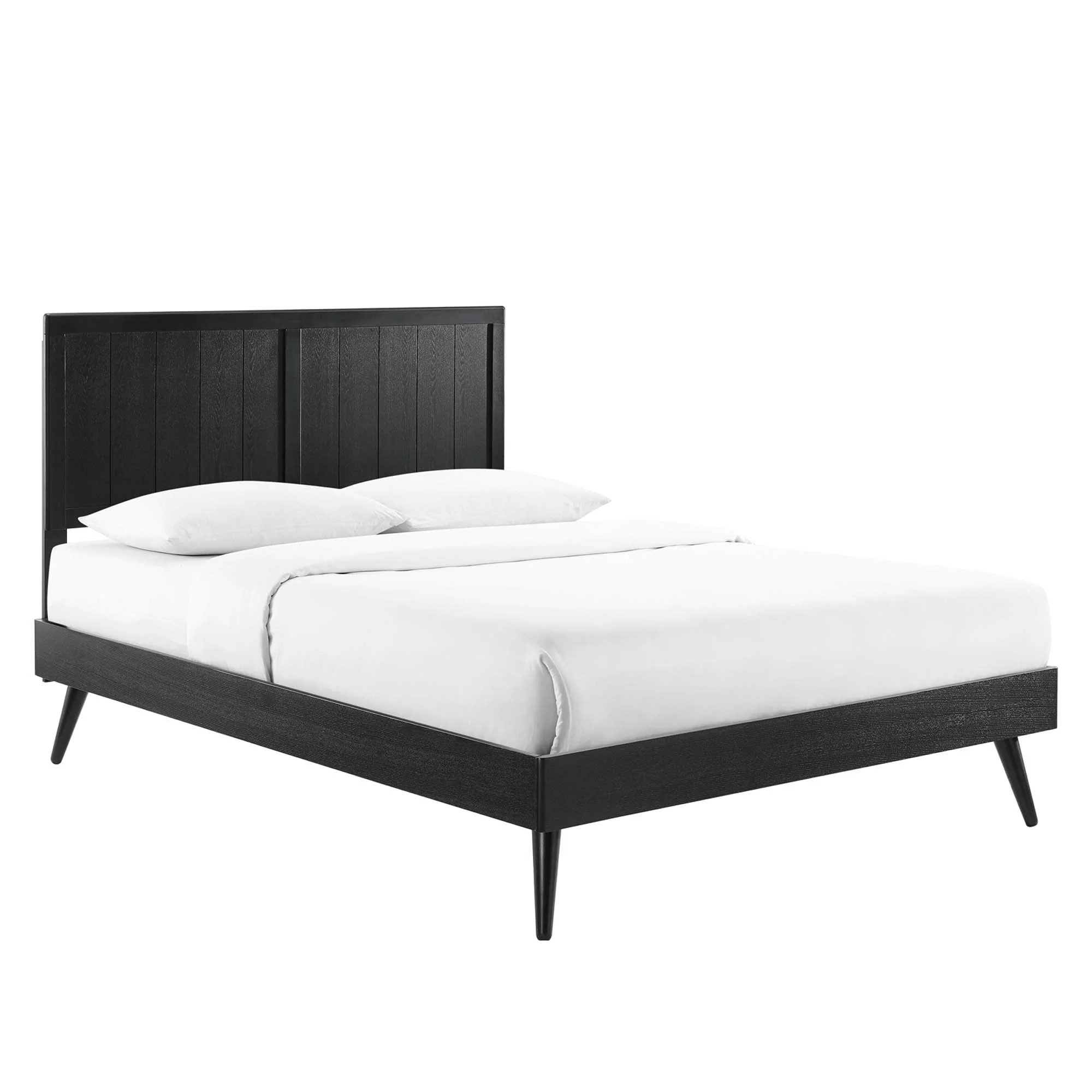 Wood Platform Bed with Paneled Headboard and Splayed Legs - Image 31