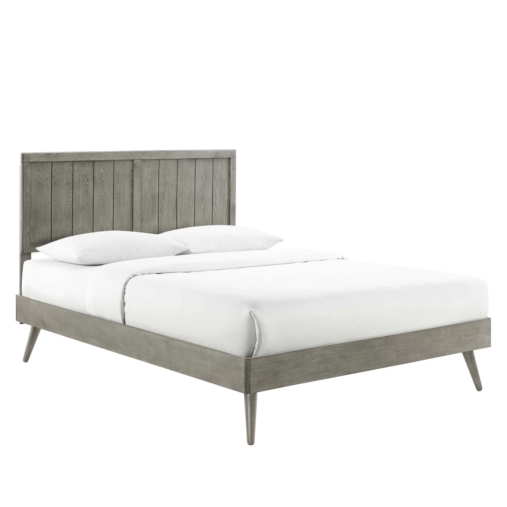 Wood Platform Bed with Paneled Headboard and Splayed Legs - Image 43