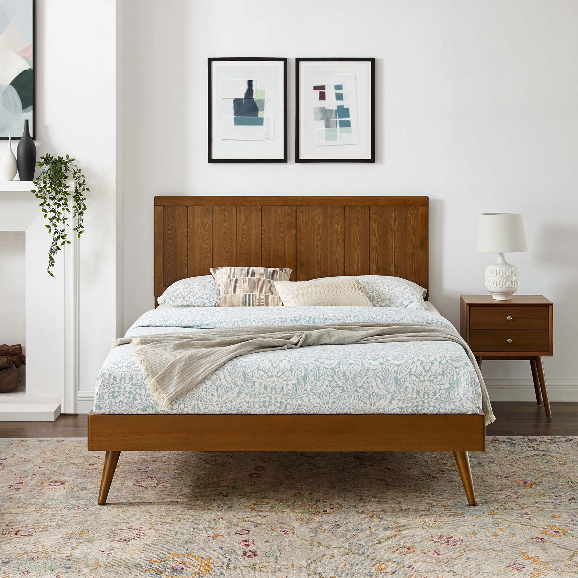 Wood Platform Bed with Paneled Headboard and Splayed Legs - Image 60