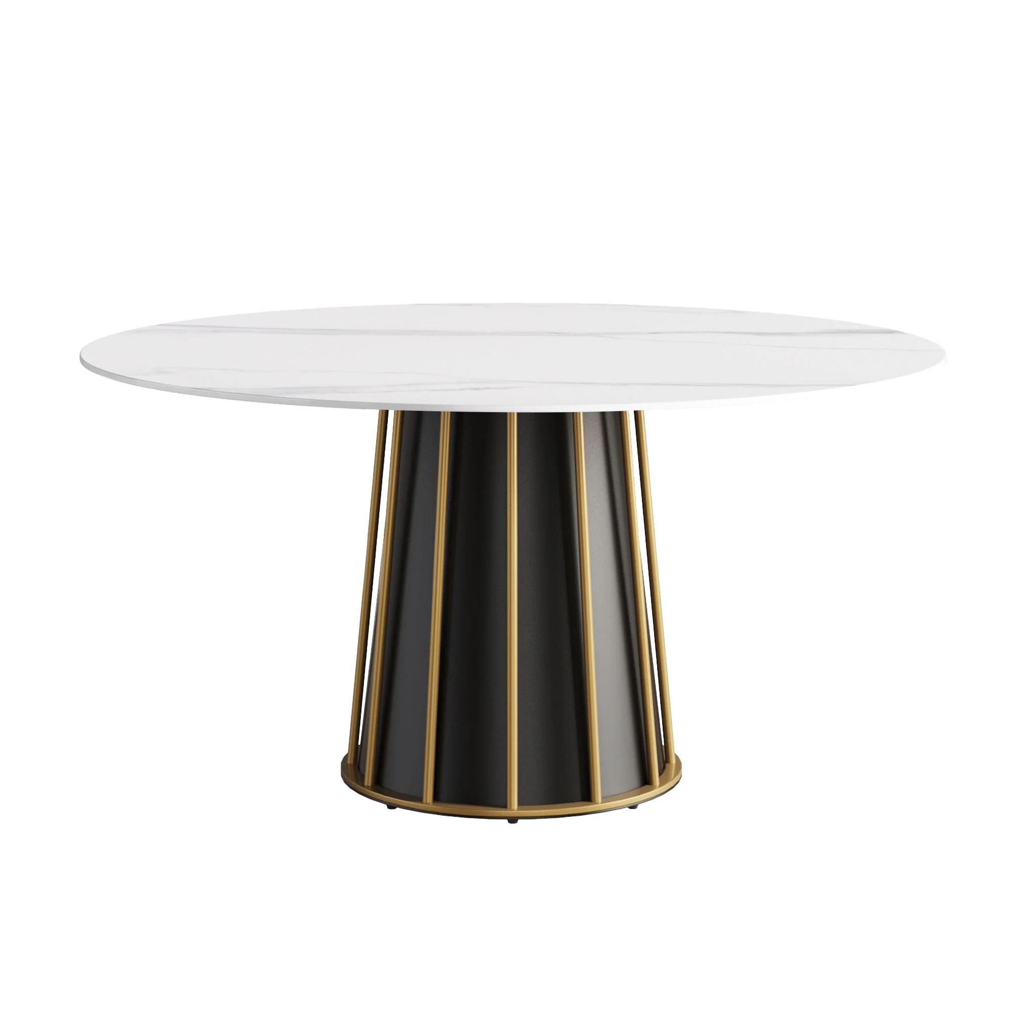 59.05" Modern Artificial Stone Round Panel Metal Iron Base Dining Table, Can Accommodate 8 People, (Not Including Chairs) - White / Black - Image 6