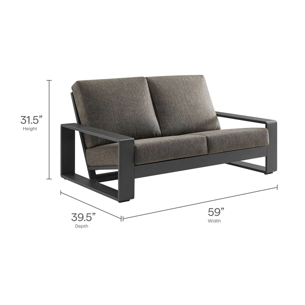 59" Aluminum Outdoor Loveseat with Weather-Resistant Cushions for Patio - Image 3