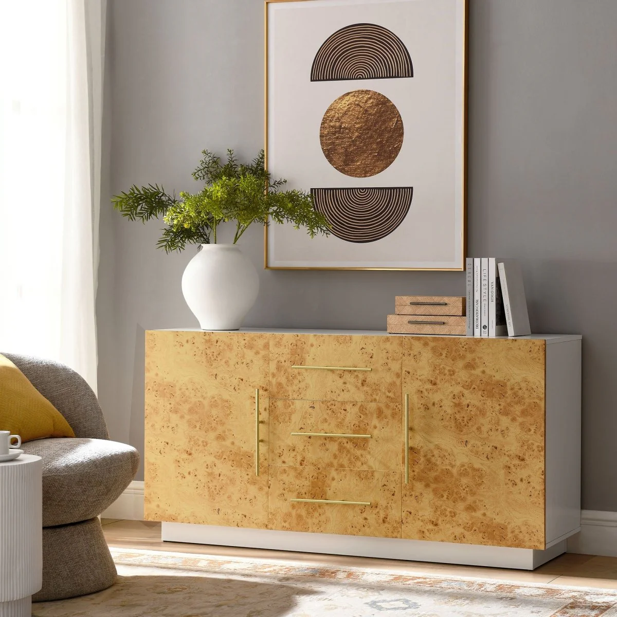 59 Inch Burl Wood Sideboard Buffet TV Stand - Image 8