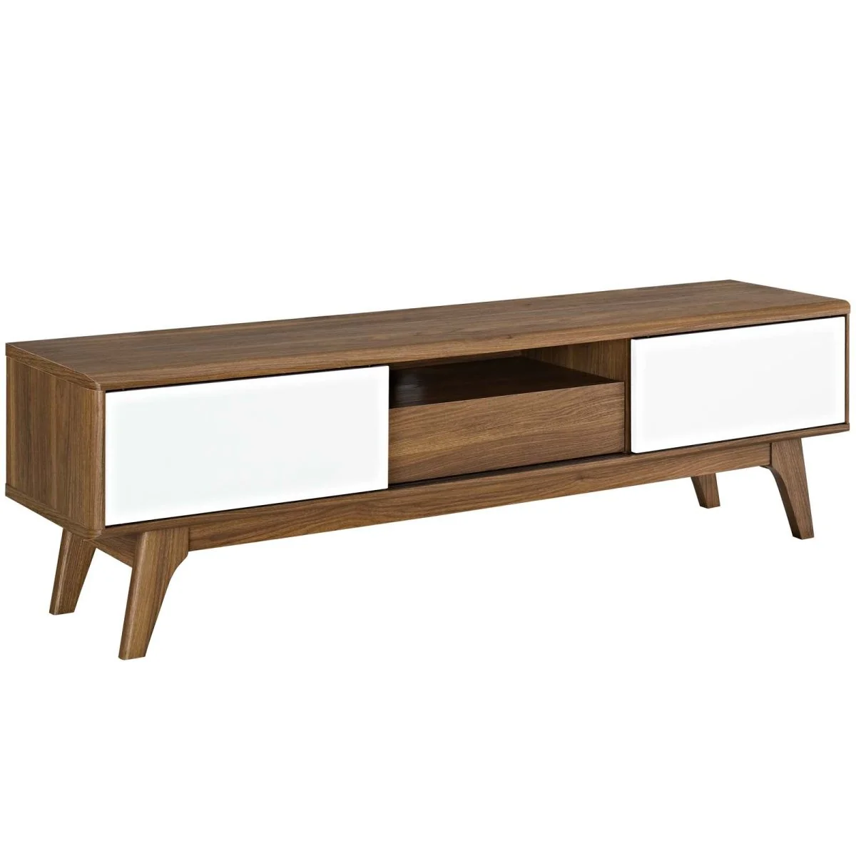 59 Inch Elegant Linear TV Stand in Walnut White