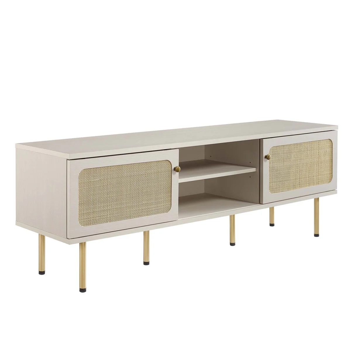 59 Inch Modern Rattan Sliding Door TV Stand - Image 13
